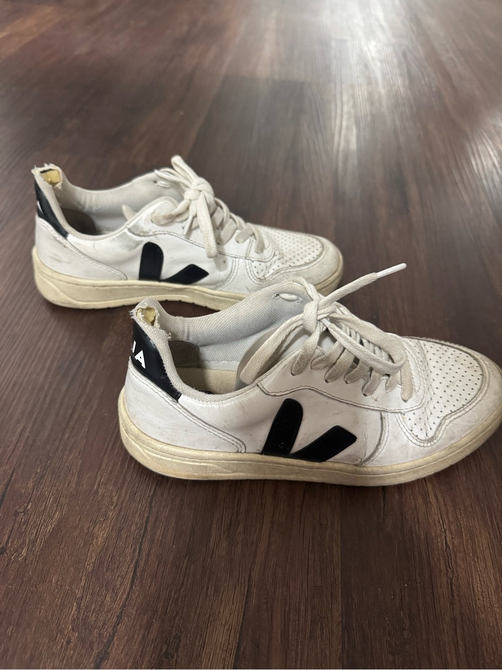 Veja White Leather Sneakers with Black V Detail
